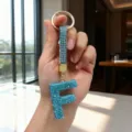 Elegant blue rhinestone initial letter F keychain charm for luxury bag accessories - Letter F