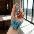 Sparkling blue rhinestone letter M keychain luxury charm for handbags and car keys - Letter M