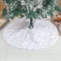 White plush Christmas tree skirt with embroidered silver snowflake sequins for decor - Silver Snowflake 90cm