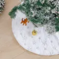 White plush Christmas tree skirt with silver sequin snowflake embroidery for holiday decor - Silver Snowflake 78cm