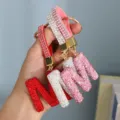 Full rhinestone letter M keychains for bags and car keys, sparkly gift for women - Pink Rhinestone M