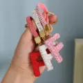 Rhinestone alphabet letter F keychain variant in red, white and pink colors - Pink Rhinestone F