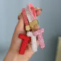 Sparkling rhinestone letter T keychain in red, white, and pink for bag decoration - Pink Rhinestone T
