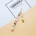 Japanese style maneki-neko lucky cat phone strap with sakura charm and golden bell - Independent OPP Bag Packaging / Yellow
