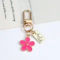 Pink enamel daisy flower keychain with gold Hand made tag accessory - Daisy Pendant (With Hand Made Tag) / Rose Red