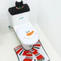 Macro detail of 3-piece Christmas snowman plush toilet seat cover and matching rug - Snowman Toilet Cover Kit (RMTT2)