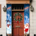 Pancartas de Navidad para puerta con Papá Noel y muñeco de nieve decorativas - Dístico Navidad Muñeco de Nieve Azul (09)