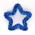 Close-up detail of a 35cm blue tinsel star hanging ornament for festive Christmas decoration - Blue