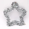 Close-up view of a 35cm silver tinsel star hanging ornament for Christmas decoration - Silver