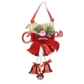 Detailed macro view of a Santa Claus Christmas hanging decoration with red bells and bow. - Santa Claus Pendant / M / Red
