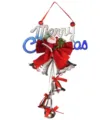 Detail of Christmas hanging ornament featuring Santa Claus, red bow, and silver bells. - Santa Claus Pendant / M / Silver