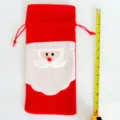 Sac cadeau en velours rouge Père Noël pour bouteille de vin avec cordon de serrage - Nez à Pompon (08)