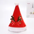 Gorro de Navidad festivo de terciopelo rojo con astas de lentejuelas doradas y lazo - Estilo de Astas Oro y Verde (RM332-1)