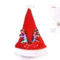 Gorro de Papá Noel de terciopelo rojo con astas de lentejuelas y detalle de lazo de lunares - Estilo de Astas Colorido y Plata (RM332-3)