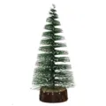 Miniature cedar Christmas tree with snow-dusted pine needles on a wooden base. - 10cm