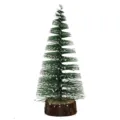 Miniature frosted tabletop Christmas tree with snow-covered needles and natural wood base - 10cm