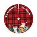 Falda de árbol de Navidad a cuadros rojos con estampado festivo de Pa Noel y muñeco de nieve - Estilo Ilustración Festiva Cuadros Escoceses (012)