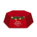 Base para árbol de Navidad roja con cuadros negros y diseño impreso Merry Christmas - Collar de Árbol Hexagonal Corona de Pino Roja (Tree Collar 03)
