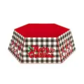 Cubrepié de árbol de Navidad hexagonal a cuadros con texto rojo y gnomos navideños - Collar de Árbol Hexagonal Gnomo Cuadros Blanco Negro (Tree Collar 04)