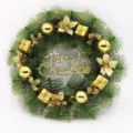 40cm artificial pine Christmas wreath decorated with gold balls and Merry Christmas sign - 礼包金球 / 30cm