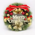 Festive 40cm Christmas wreath featuring a large red bow and golden Merry Christmas sign - Bow / 40CM
