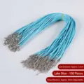 100 pieces of 1.5mm lake blue waxed cord necklace strings with lobster clasps and chains - Lake Blue