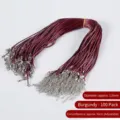 Pack of 100 wine red waxed cord necklaces with adjustable chains and lobster clasps - Burgundy