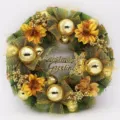 40cm green and gold Christmas wreath with Christmas Greeting sign and golden baubles - 金花球 / 40CM