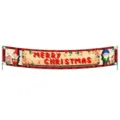 Festive Merry Christmas banner featuring cute gnomes and red plaid border - Style 007