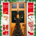 Feestelijke kerstbanners voor de veranda met kerstman en sneeuwpop ontwerpen. - Stijl 5 (2-delige Set)