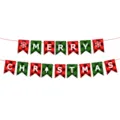 Red and green plaid Christmas bunting banner with Merry Christmas lettering on white backdrop - Double Row Plaid Swallowtail Flag Style (028)