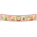 Festive burlap Christmas banner with Happy Holiday Let it Snow print and red borders. - Style 014