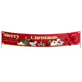 Large red Merry Christmas banner with Santa Claus and red bow for festive holiday party decor - Style 016