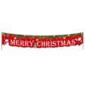Festive red Merry Christmas banner with Santa, snowman and pine decorations - Style 021
