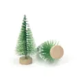 Miniature green pine needle Christmas trees with white snow-tipped tips and wood base - 5cm