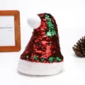 Festive Christmas hat featuring reversible red and green sequins with white plush trim - Red To Green Reversible Sequin