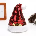 Reversible sequin Christmas hat with red and gold flip sequins and white plush trim - Red To Gold Reversible Sequin