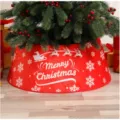 Red Christmas tree collar base decoration with white Merry Christmas and snowflake patterns - Santa Sleigh (Style 02)