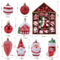 Set detallado de adornos navideños en caja de exhibición con bolas y figuras de Papá Noel - Estilo 3 (Set de 27) / 24,5x34cm