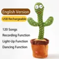 Detailed close-up of a dancing cactus plush toy with recording and glowing features - English Version / Rechargeable Model