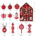 Juego de adornos navideños rojos en caja con forma de casa y tallas detalladas. - Estilo 1 (Set de 32) / 24,5x34cm
