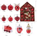Set de adornos navideños rojos en caja de regalo tipo casa con medidas detalladas - Estilo 2 (Set de 32) / 24,5x34cm