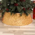 Cubrepié de árbol de Navidad con lentejuelas doradas brillantes para decoración festiva - 40*60*20cm / Collar de Árbol Redondo Dorado de Lentejuelas