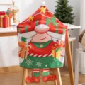 Christmas chair cover featuring a cute cartoon gnome pattern with festive red and green colors - Legged Green Gnome Elements Style (014) / 1 Piece