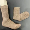 Detail view of brown merino wool mid-tube socks, ribbed cuff design for comfort and warmth. - 36-40 / Khaki Brown