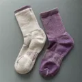 Detailed view of thick merino wool hiking socks with cushioned sole for outdoor sports. - 36-42 / Purple
