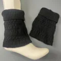 Black merino wool knit slouch socks, solid vertical stripe calf socks, warm outer wear fashion. - Black