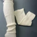 Detailed view of 50% merino wool ribbed knit leg warmers, warm slouchy socks for women. - One Size / Milky White