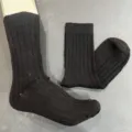 Merino wool ribbed mid-tube socks, solid black cozy winter thermal casual socks for daily wear. - 36-40 / Color 5
