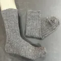 Merino wool blend mid-calf ribbed socks, solid grey casual winter warm daily wear detail view. - 36-40 / Dark Gray